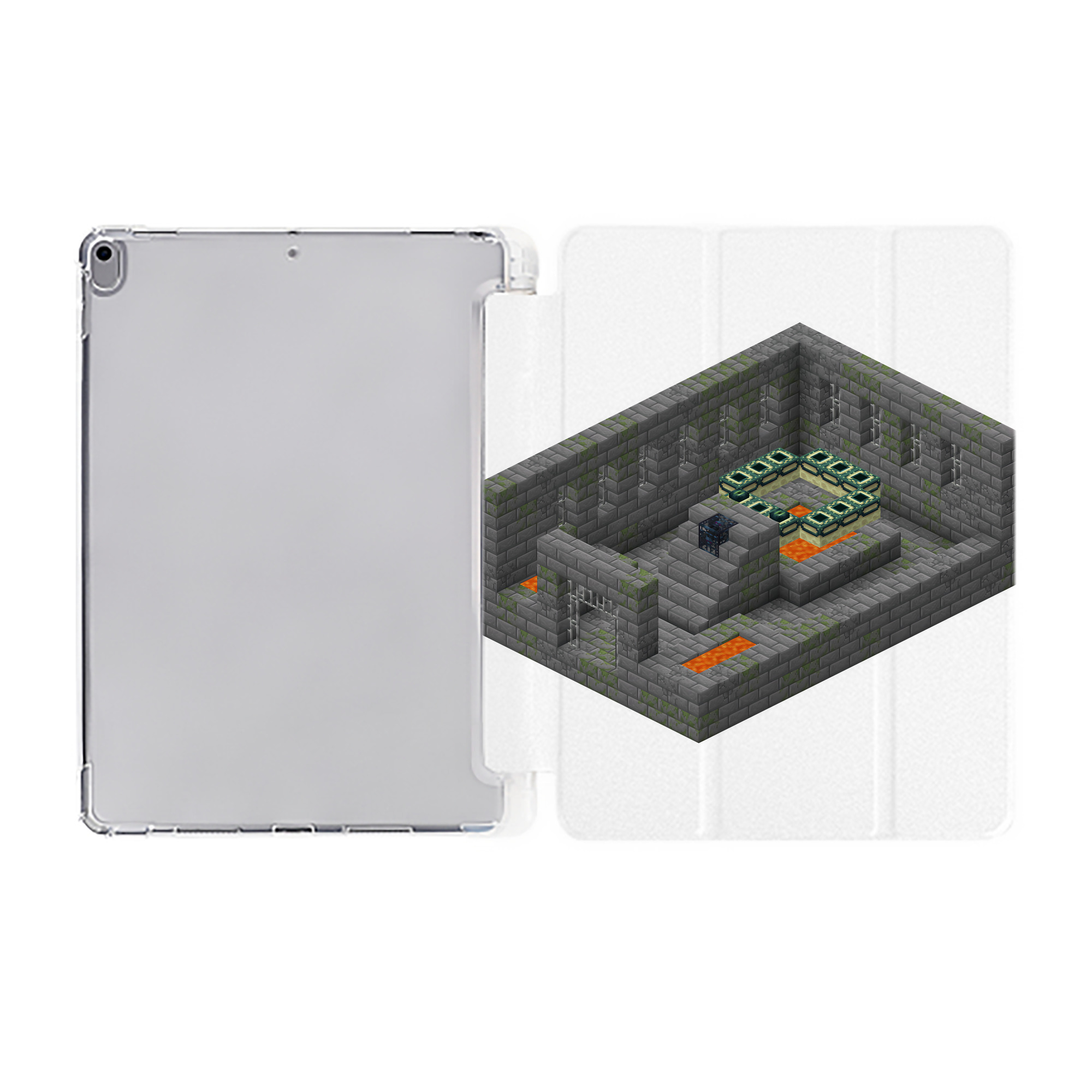 （画像用） マインクラフト ブロックの世界 Minecraft MC Block world IPad ケース ペン収納付き 三つ折りスタンド PUレザー×シリコン 対応機種9.5/10.5/10.9インチ